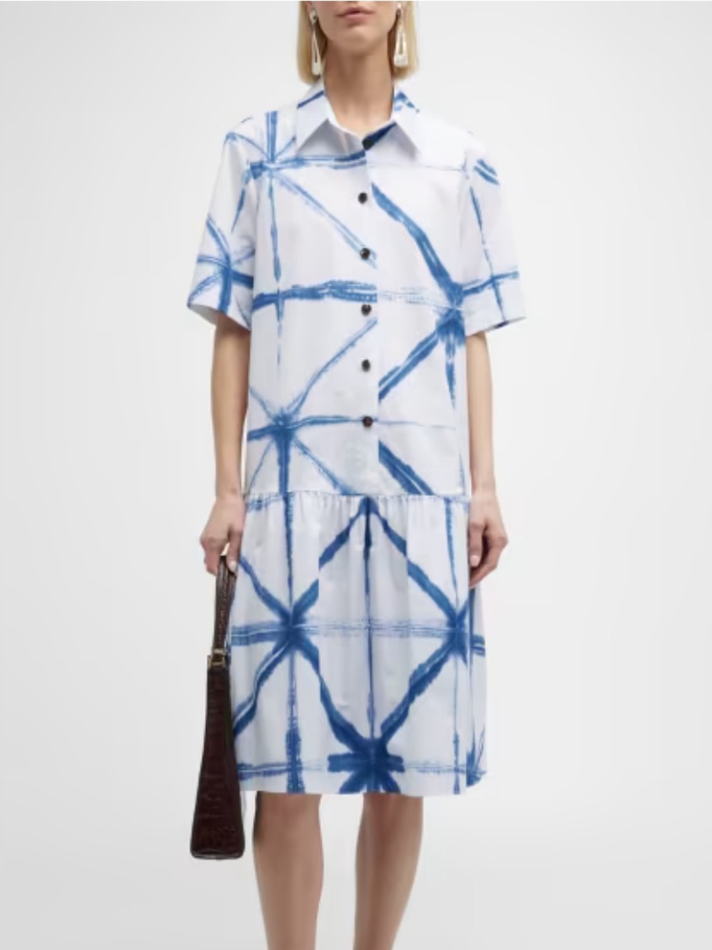 Lafayette 148 New York Shibori Midi Shirtdress - Blue on White | L